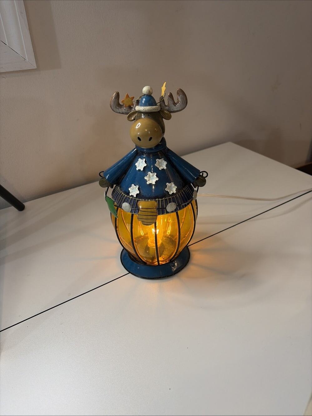 Christmas Moose Candleholder Metal Lantern Lighted Electric